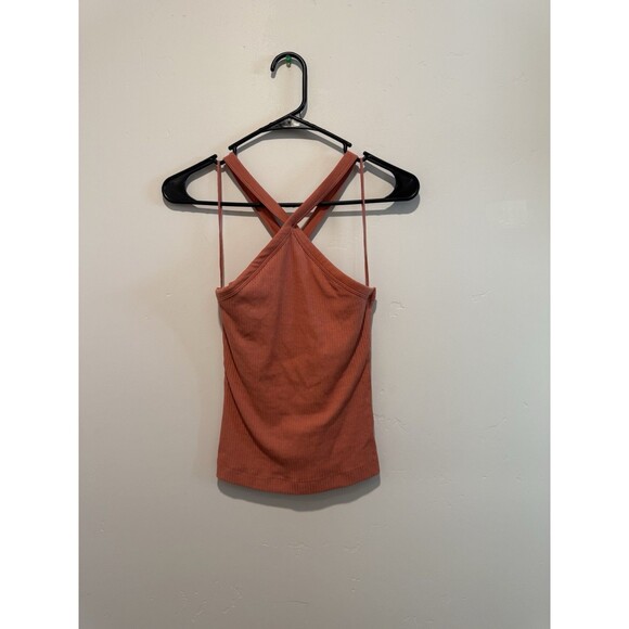 Old Navy Amber Glow Sleeveless Ribbed Halter Tank Shelf Bra XS - Picture 2 of 4